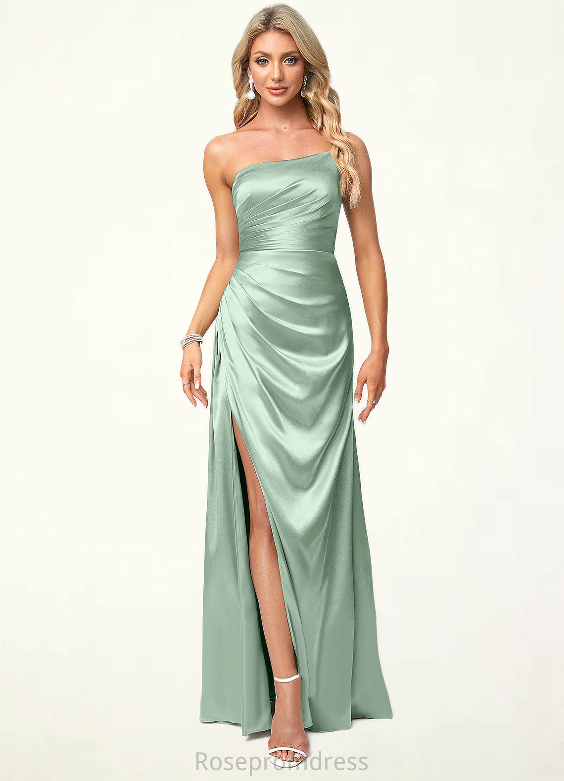 Laylah A-line One Shoulder Asymmetrical Stretch Satin Bridesmaid Dress SRSP0022585