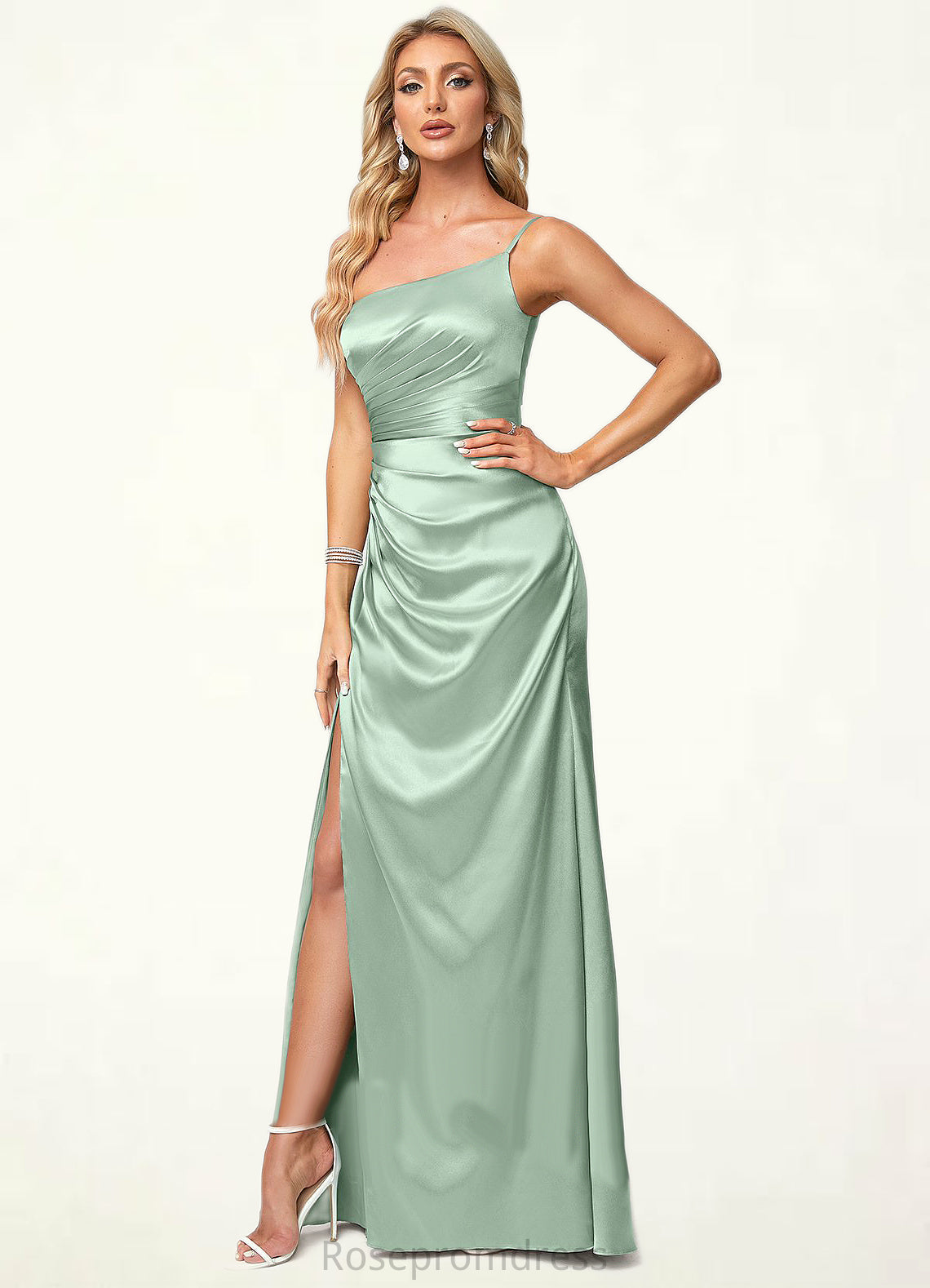 Laylah A-line One Shoulder Asymmetrical Stretch Satin Bridesmaid Dress SRSP0022585