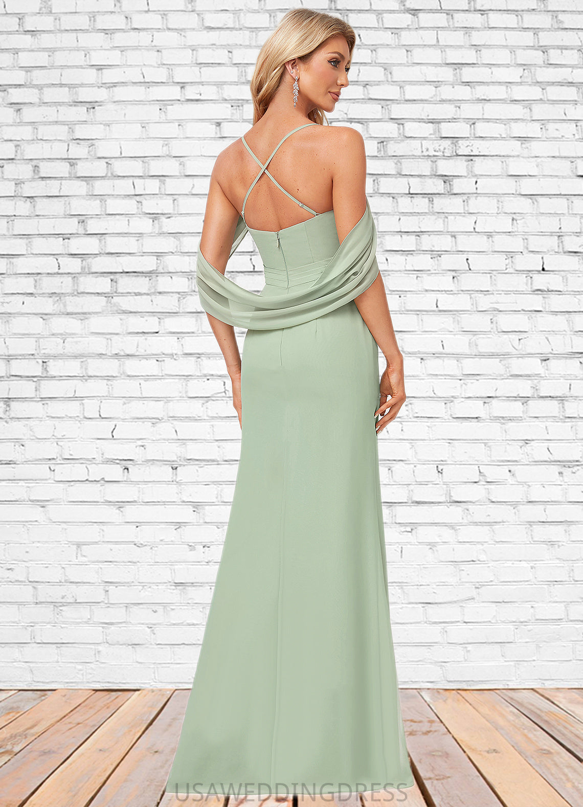 Campbell Trumpet/Mermaid V-Neck Floor-Length Chiffon Bridesmaid Dress DSP0022587