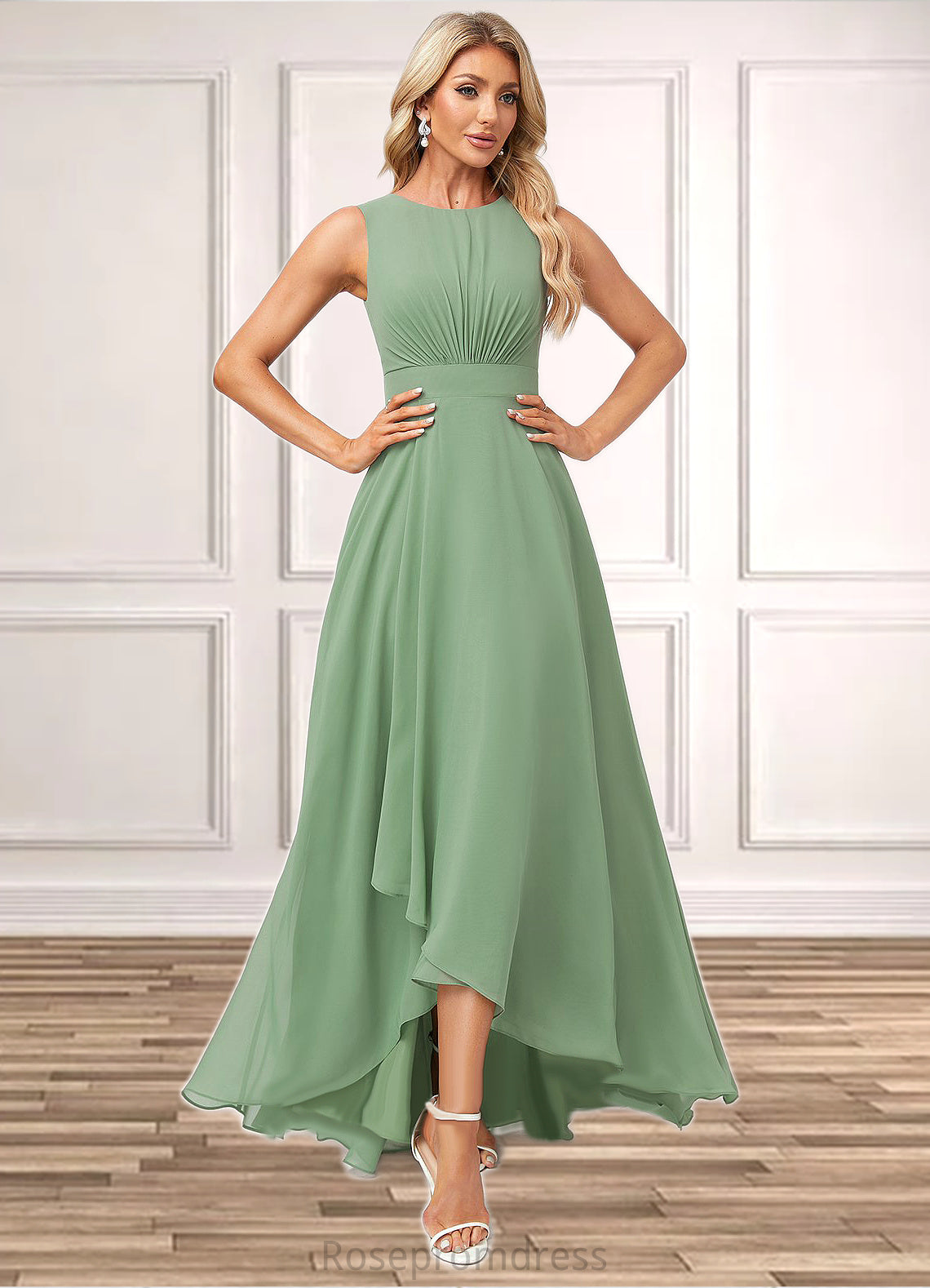 Kiersten A-line Scoop Asymmetrical Chiffon Bridesmaid Dress SRSP0022589