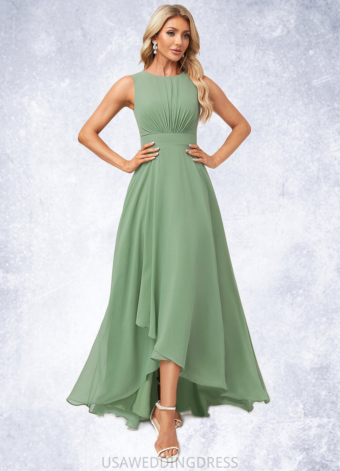 Lorna A-line Scoop Asymmetrical Chiffon Bridesmaid Dress DSP0022589
