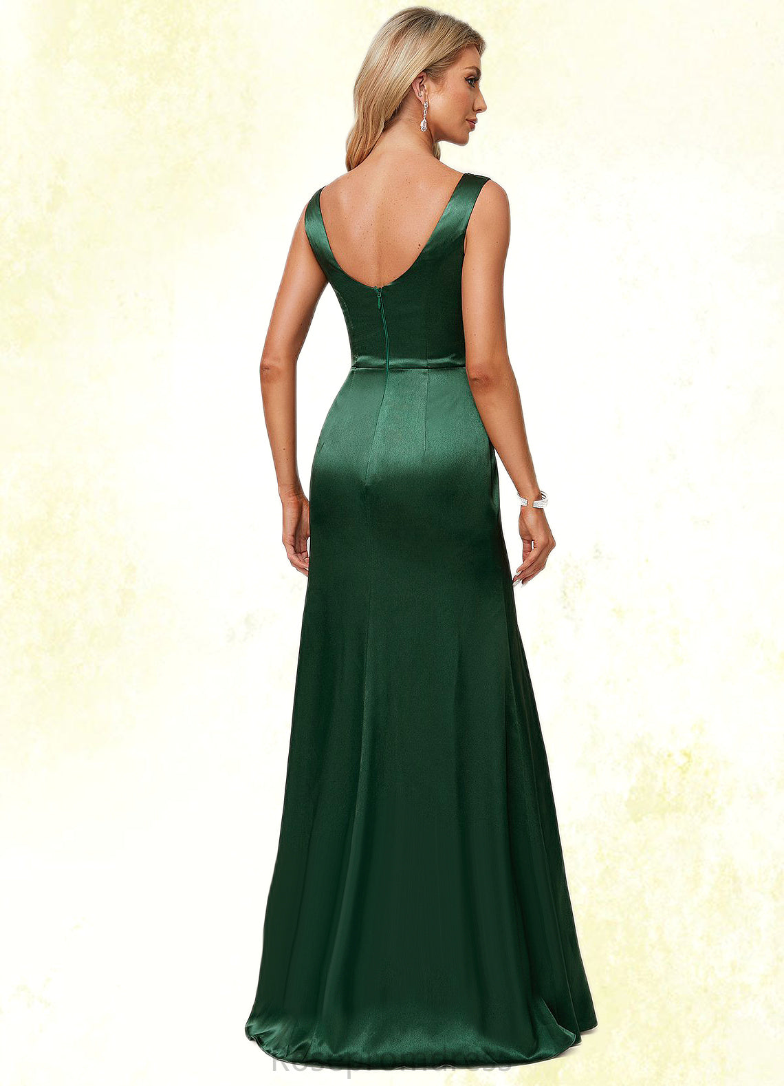 Aliza A-line V-Neck Floor-Length Stretch Satin Bridesmaid Dress SRSP0022590