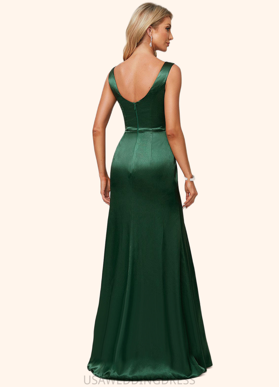 Ashlee A-line V-Neck Floor-Length Stretch Satin Bridesmaid Dress DSP0022590