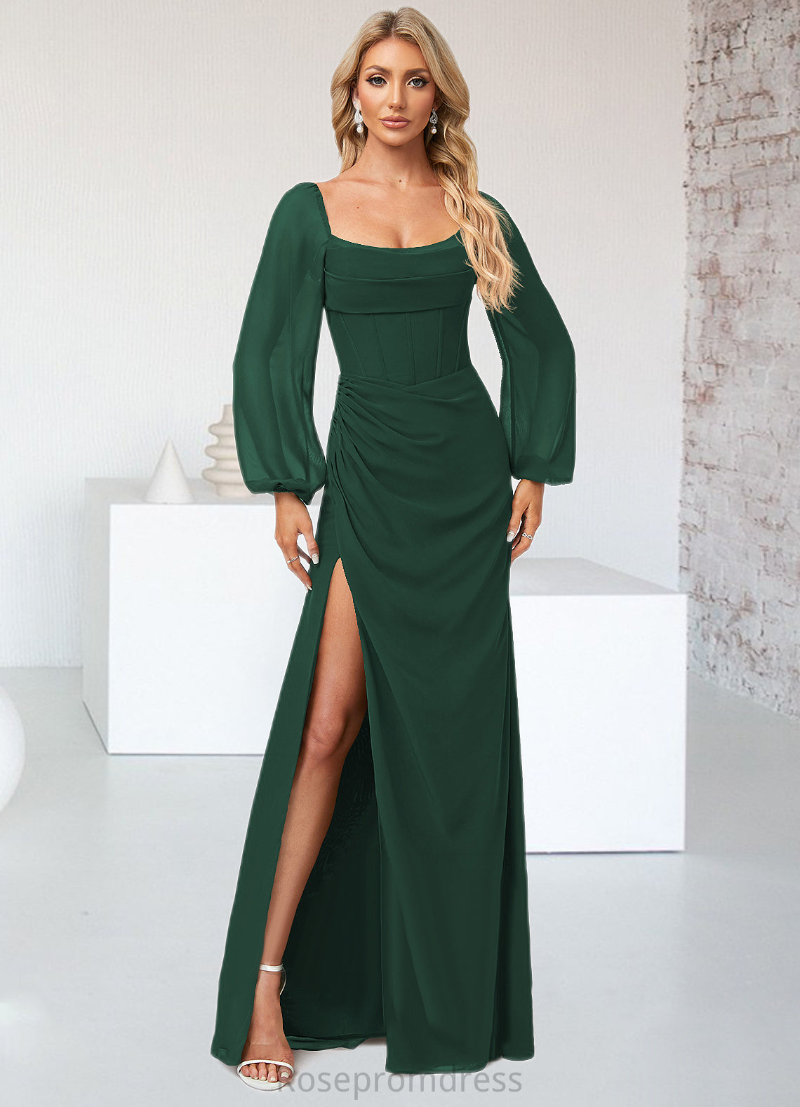 Ashlynn A-line Scoop Floor-Length Chiffon Bridesmaid Dress SRSP0022593