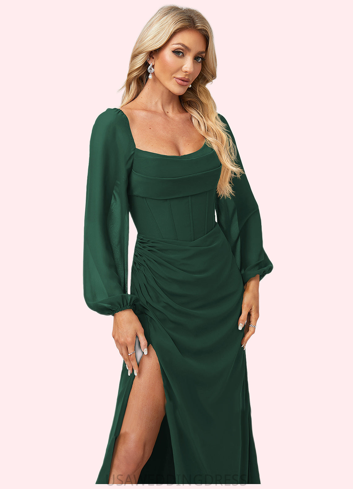 Jillian A-line Scoop Floor-Length Chiffon Bridesmaid Dress DSP0022593