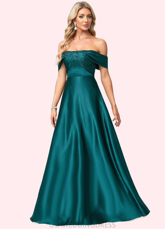 Urania A-line Off the Shoulder Floor-Length Stretch Satin Bridesmaid Dress DSP0022595