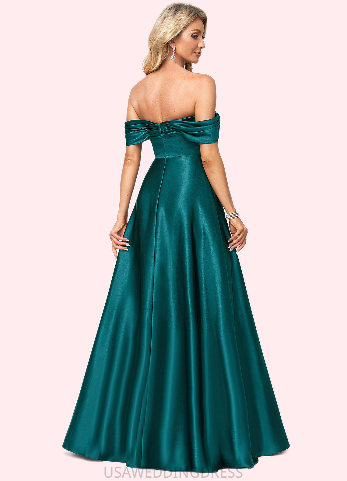 Urania A-line Off the Shoulder Floor-Length Stretch Satin Bridesmaid Dress DSP0022595
