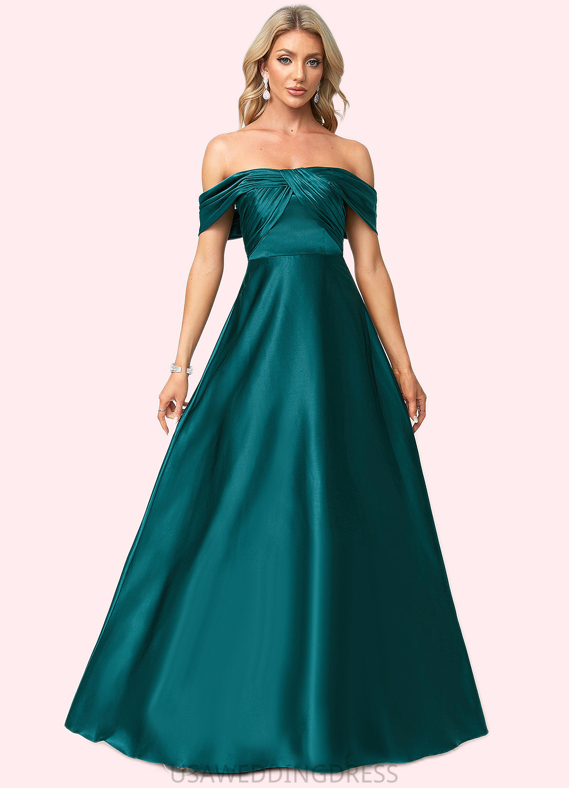 Urania A-line Off the Shoulder Floor-Length Stretch Satin Bridesmaid Dress DSP0022595
