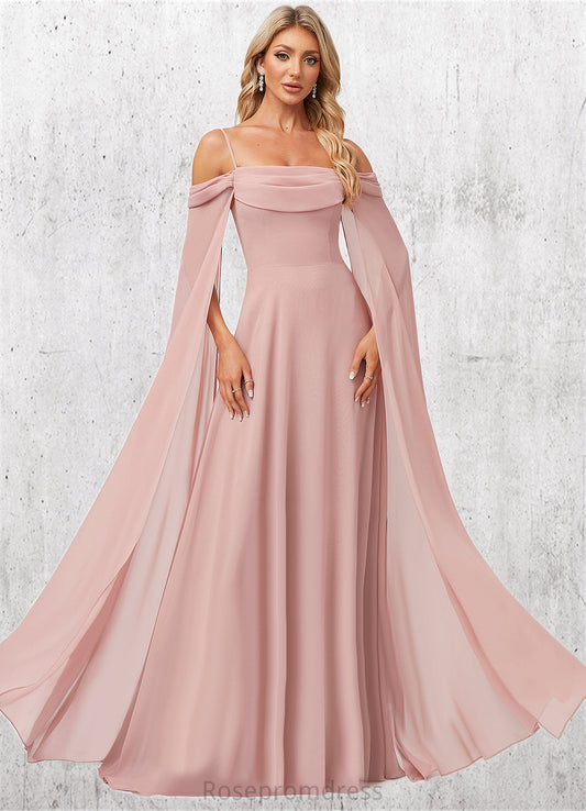 Asia A-line Cold Shoulder Square Floor-Length Chiffon Bridesmaid Dress With Ruffle SRSP0022598