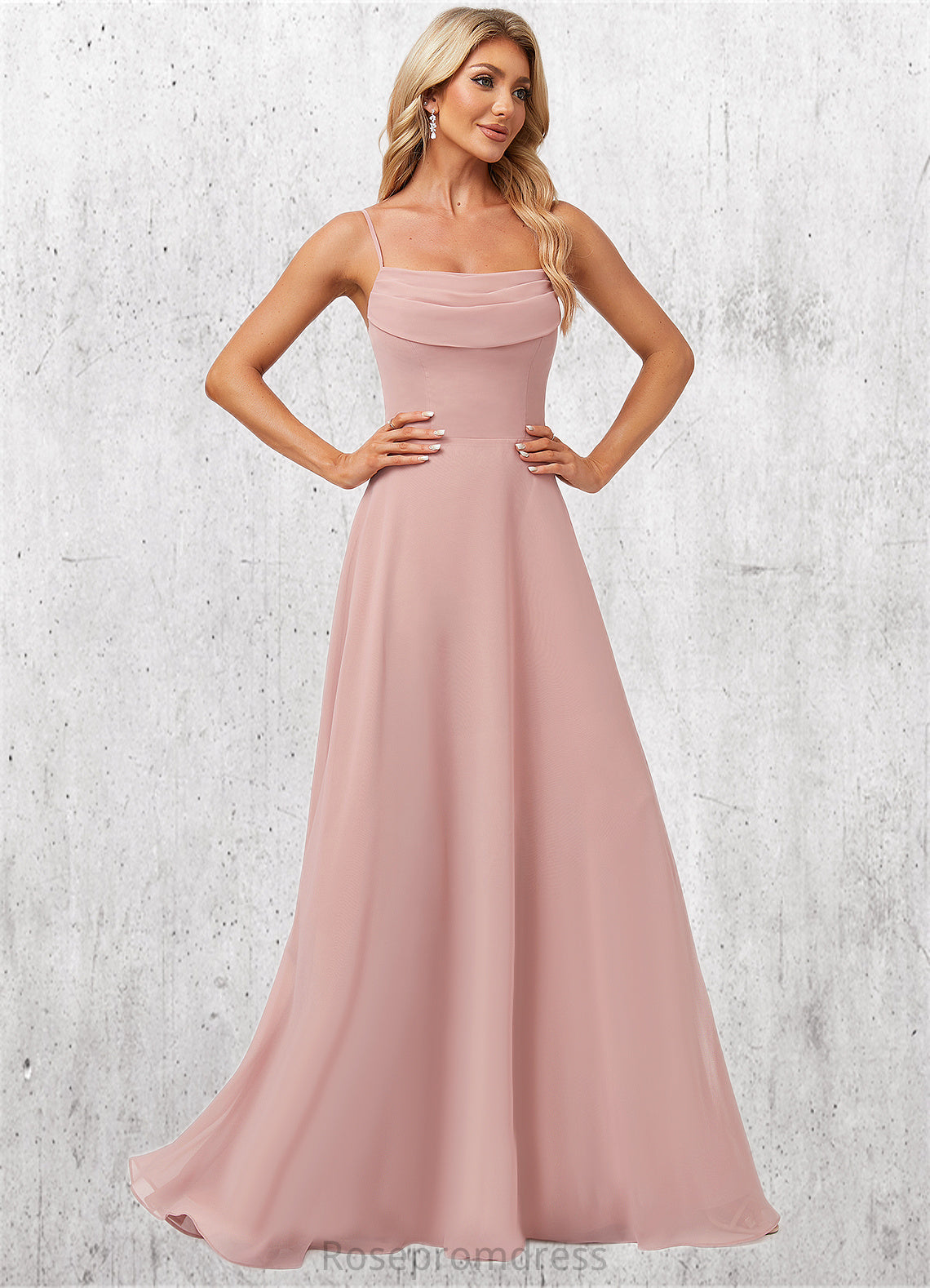 Asia A-line Cold Shoulder Square Floor-Length Chiffon Bridesmaid Dress With Ruffle SRSP0022598