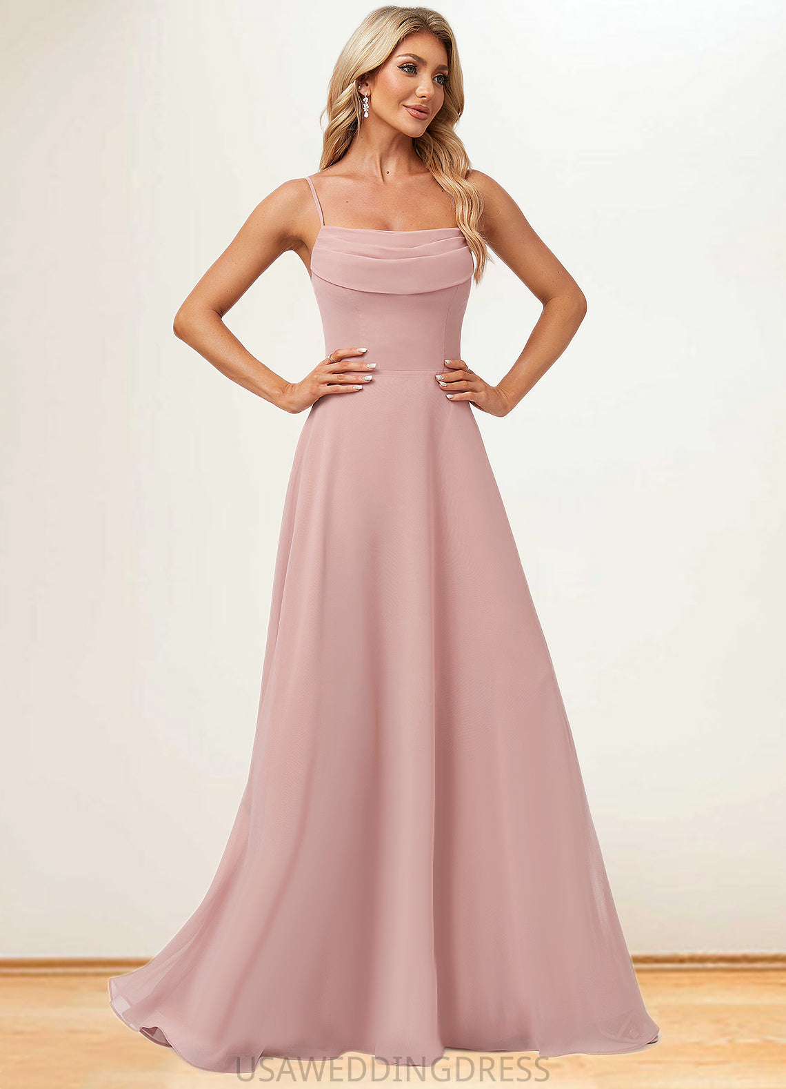 Nylah A-line Cold Shoulder Square Floor-Length Chiffon Bridesmaid Dress With Ruffle DSP0022598