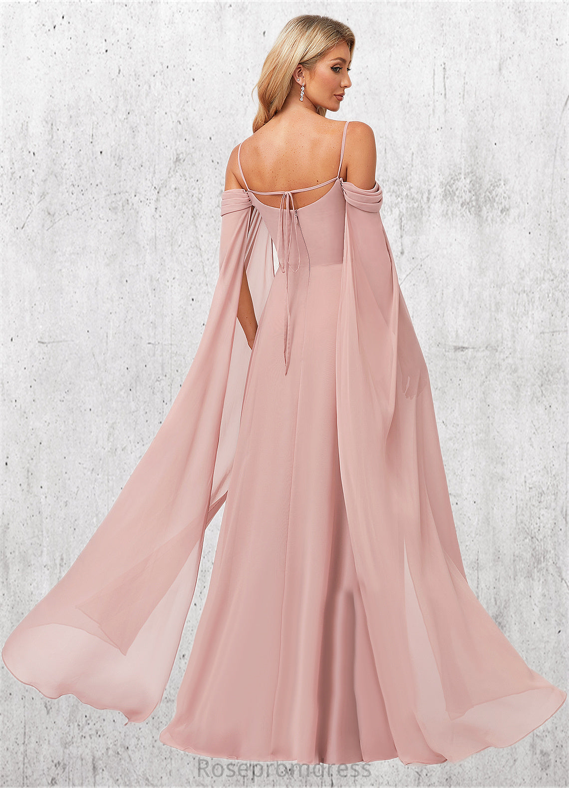Asia A-line Cold Shoulder Square Floor-Length Chiffon Bridesmaid Dress With Ruffle SRSP0022598