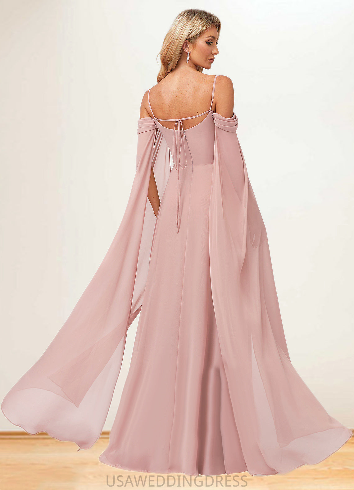 Nylah A-line Cold Shoulder Square Floor-Length Chiffon Bridesmaid Dress With Ruffle DSP0022598