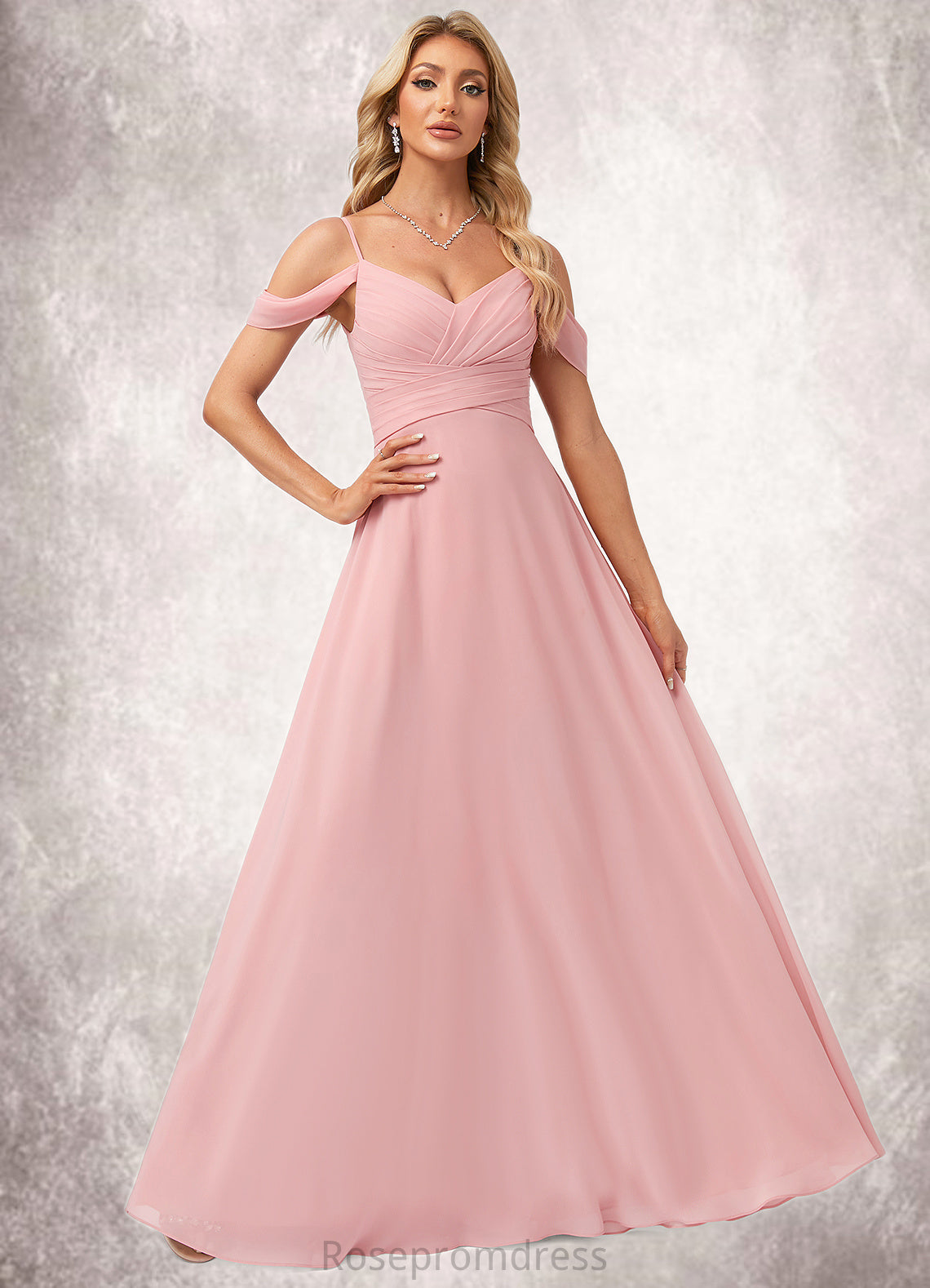 Gemma A-line Cold Shoulder Floor-Length Chiffon Bridesmaid Dress SRSP0022602