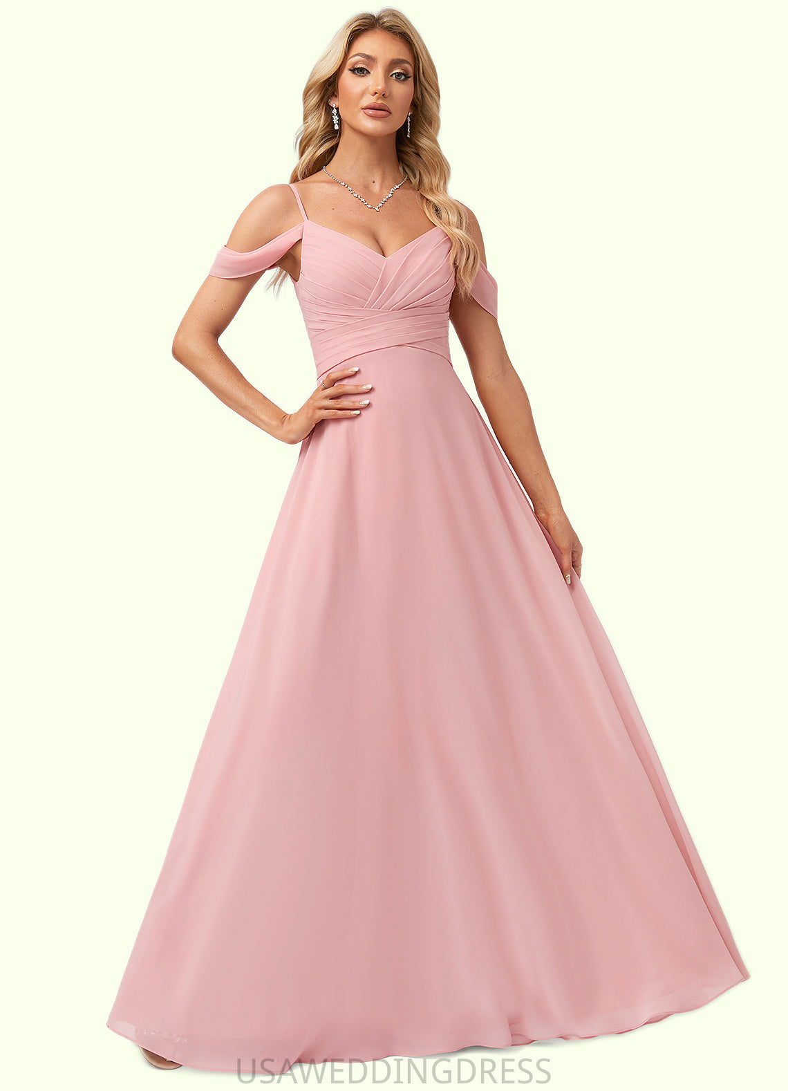 Amara A-line Cold Shoulder Floor-Length Chiffon Bridesmaid Dress DSP0022602