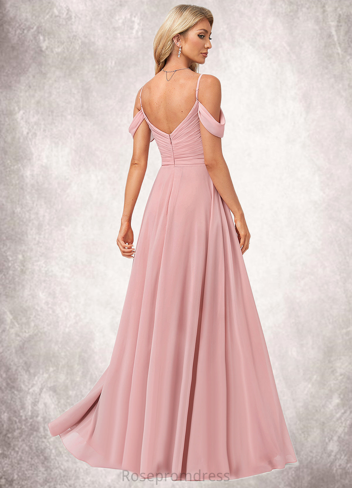 Gemma A-line Cold Shoulder Floor-Length Chiffon Bridesmaid Dress SRSP0022602