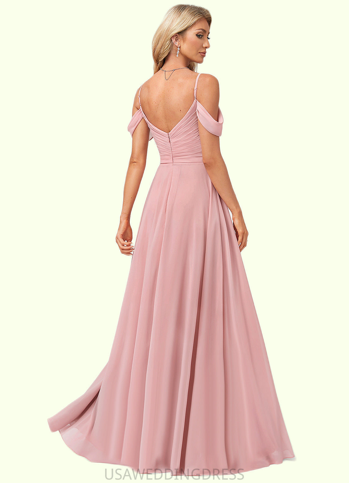 Amara A-line Cold Shoulder Floor-Length Chiffon Bridesmaid Dress DSP0022602