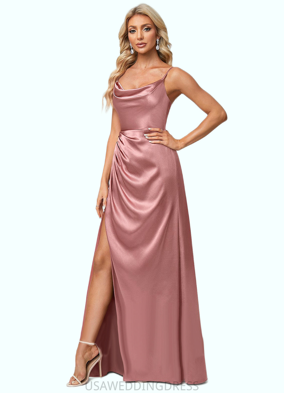 Tania A-line Cowl Floor-Length Stretch Satin Bridesmaid Dress DSP0022603