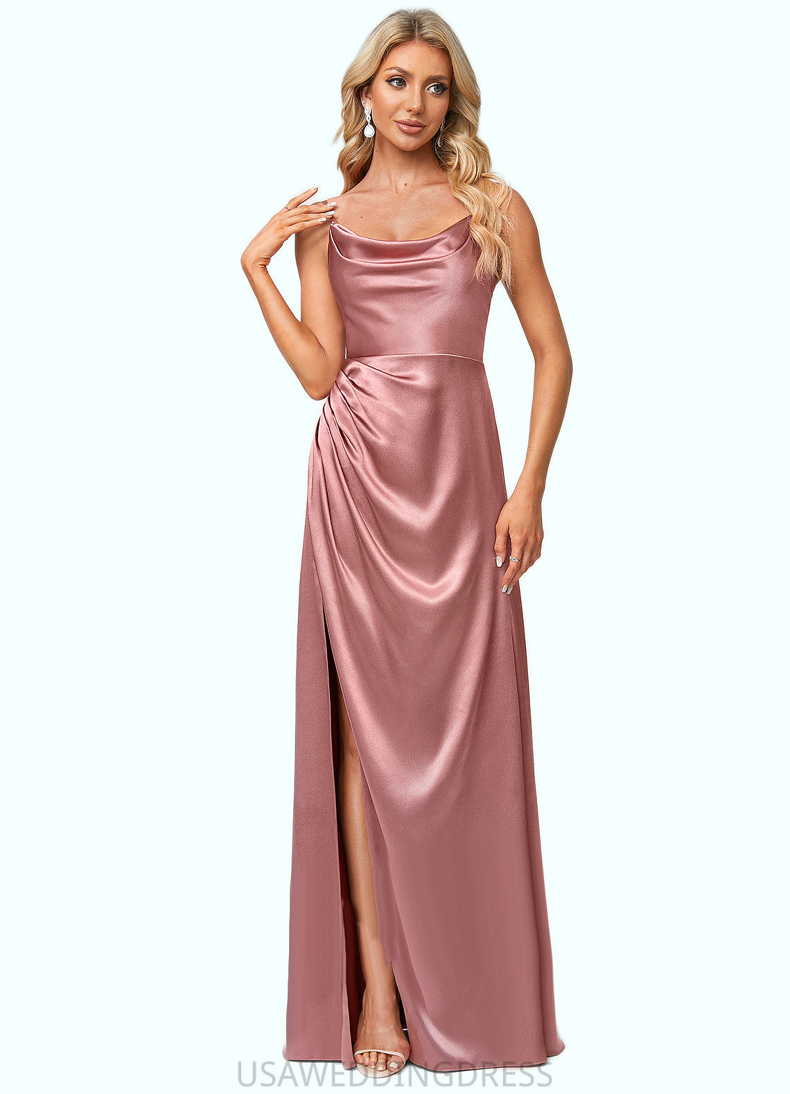 Tania A-line Cowl Floor-Length Stretch Satin Bridesmaid Dress DSP0022603