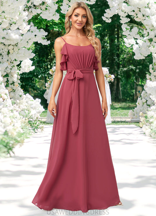 Cristal A-line V-Neck Floor-Length Chiffon Bridesmaid Dress With Ruffle DSP0022604