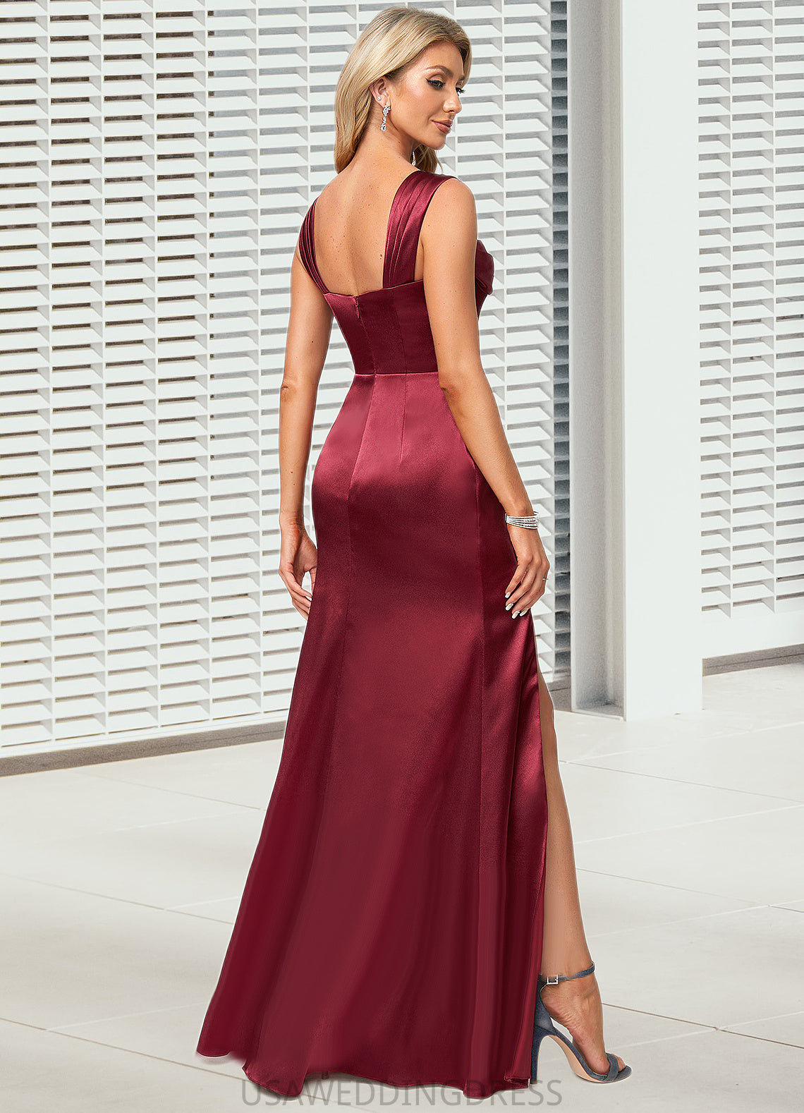 Whitney A-line Square Floor-Length Stretch Satin Bridesmaid Dress DSP0022607