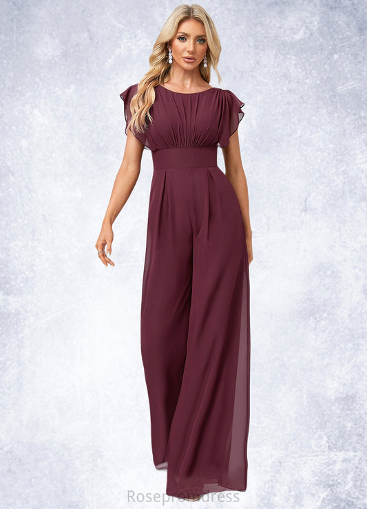 Melanie Jumpsuit/Pantsuit Scoop Floor-Length Chiffon Bridesmaid Dress With Ruffle SRSP0022610