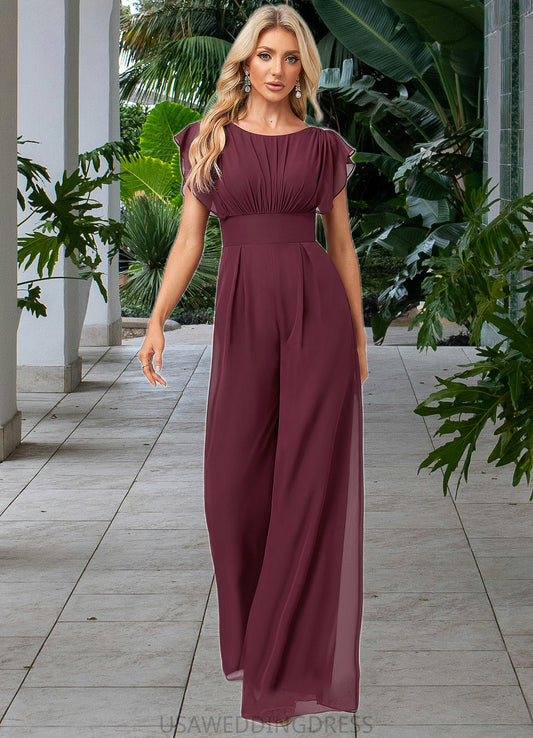 Amina Jumpsuit/Pantsuit Scoop Floor-Length Chiffon Bridesmaid Dress With Ruffle DSP0022610