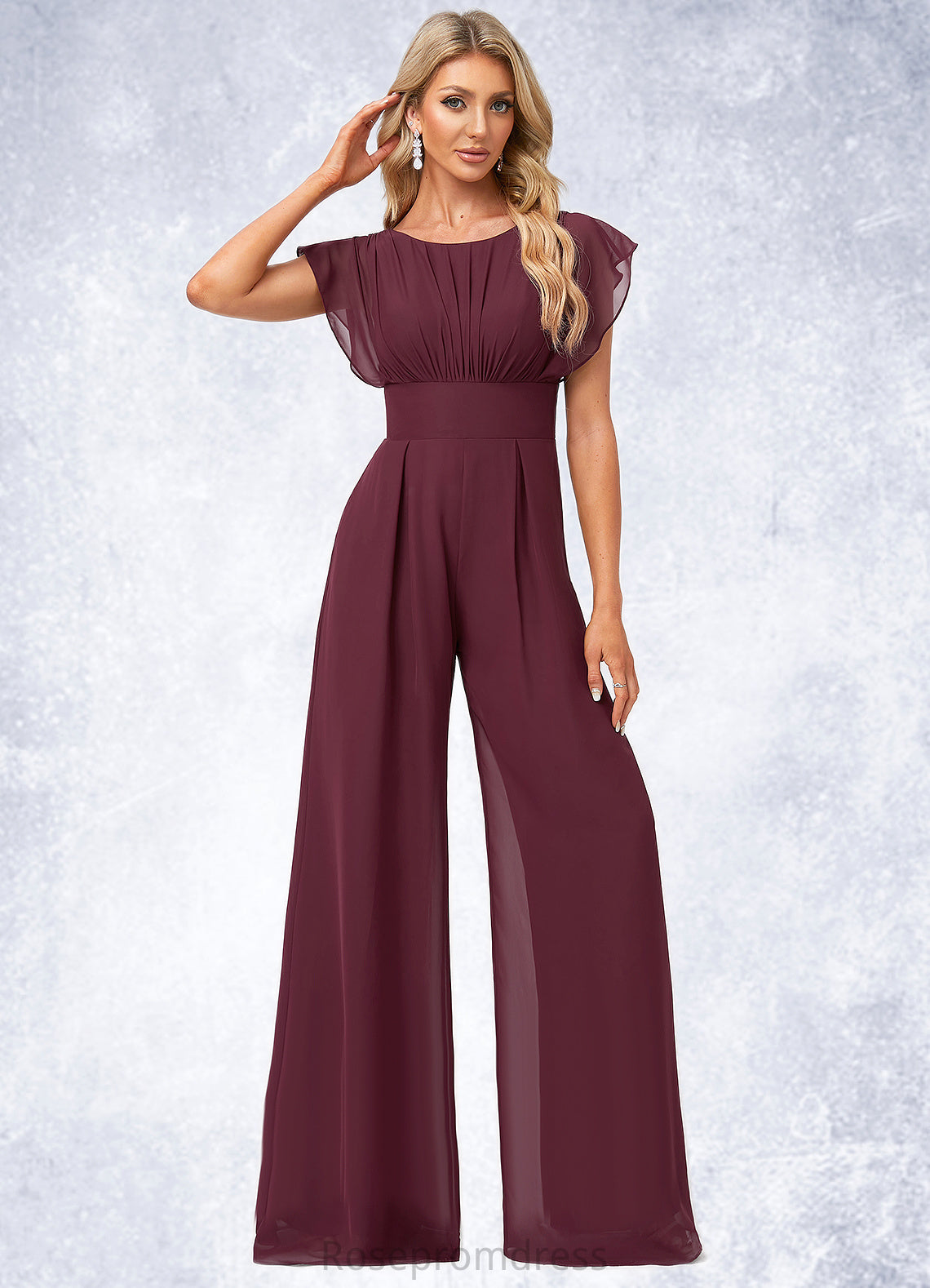 Melanie Jumpsuit/Pantsuit Scoop Floor-Length Chiffon Bridesmaid Dress With Ruffle SRSP0022610