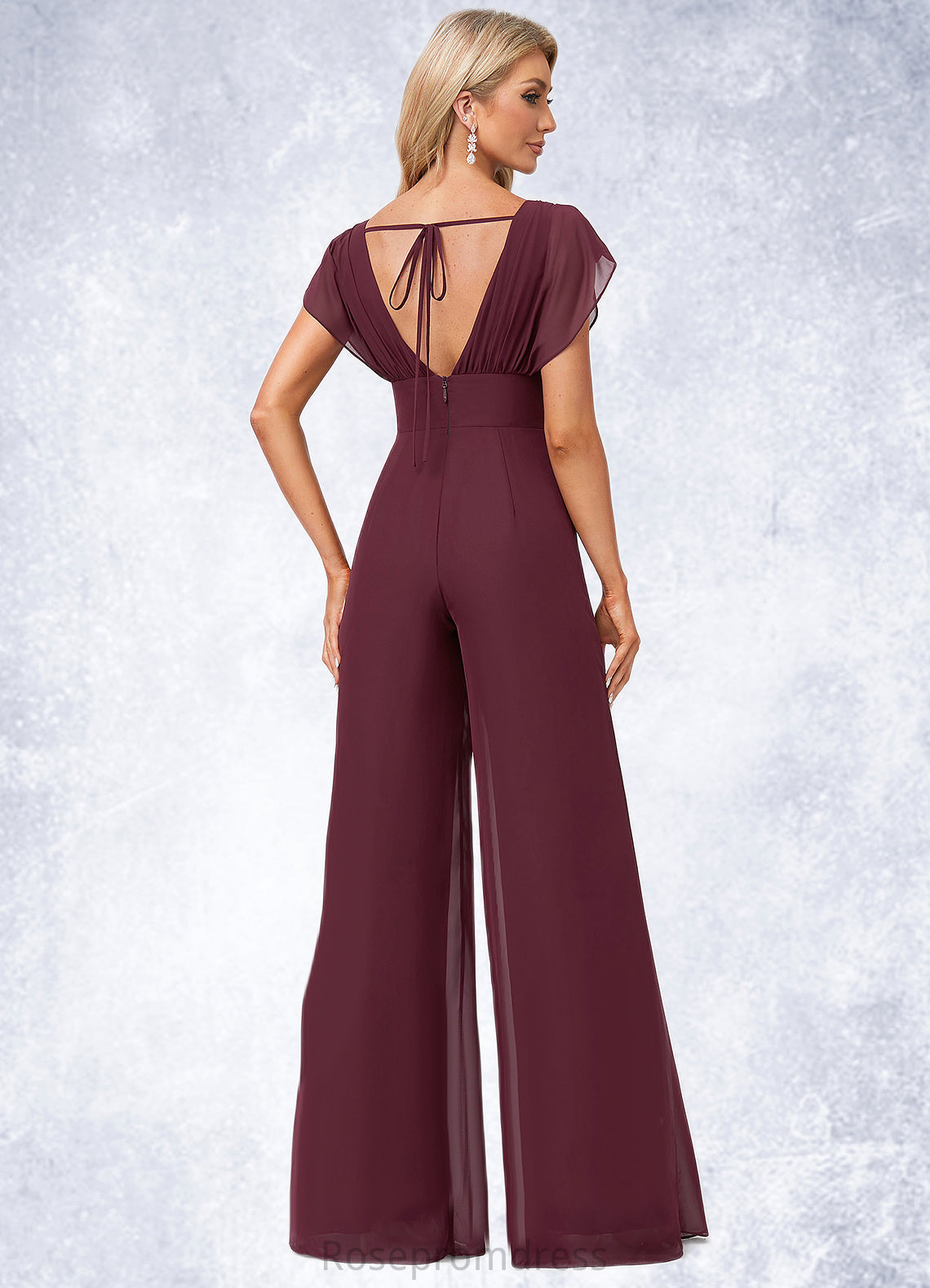 Melanie Jumpsuit/Pantsuit Scoop Floor-Length Chiffon Bridesmaid Dress With Ruffle SRSP0022610