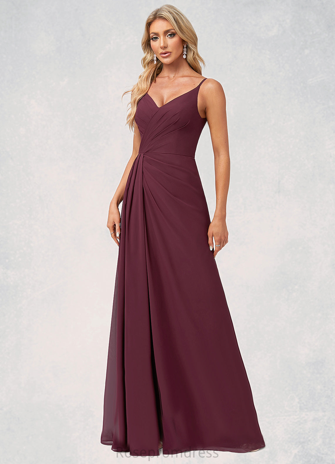 Kay A-line V-Neck Floor-Length Chiffon Bridesmaid Dress With Ruffle SRSP0022611