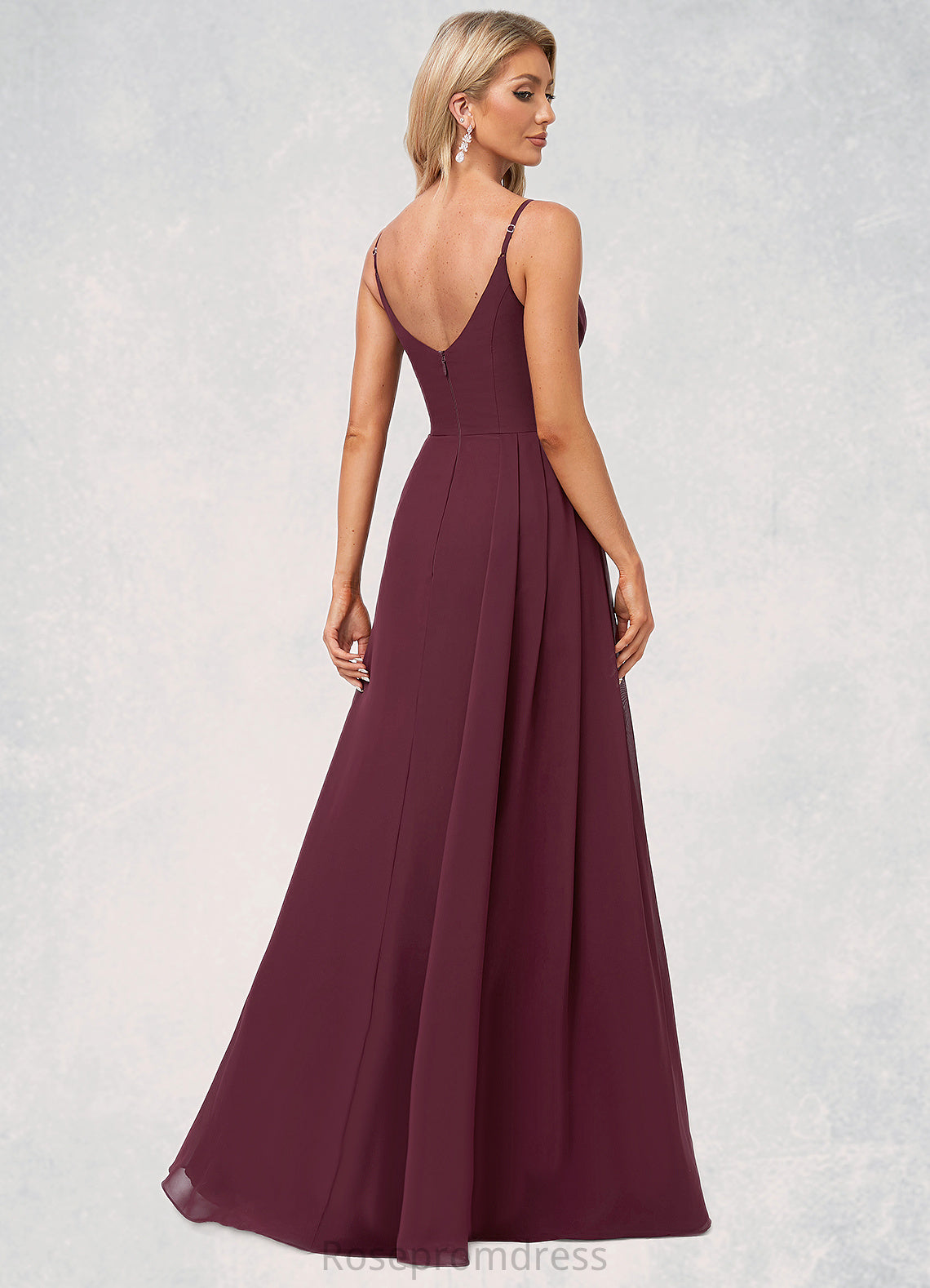 Kay A-line V-Neck Floor-Length Chiffon Bridesmaid Dress With Ruffle SRSP0022611