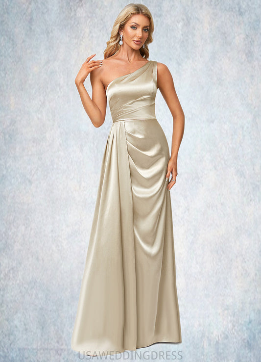 Penny A-line One Shoulder Floor-Length Stretch Satin Bridesmaid Dress With Ruffle DSP0022614