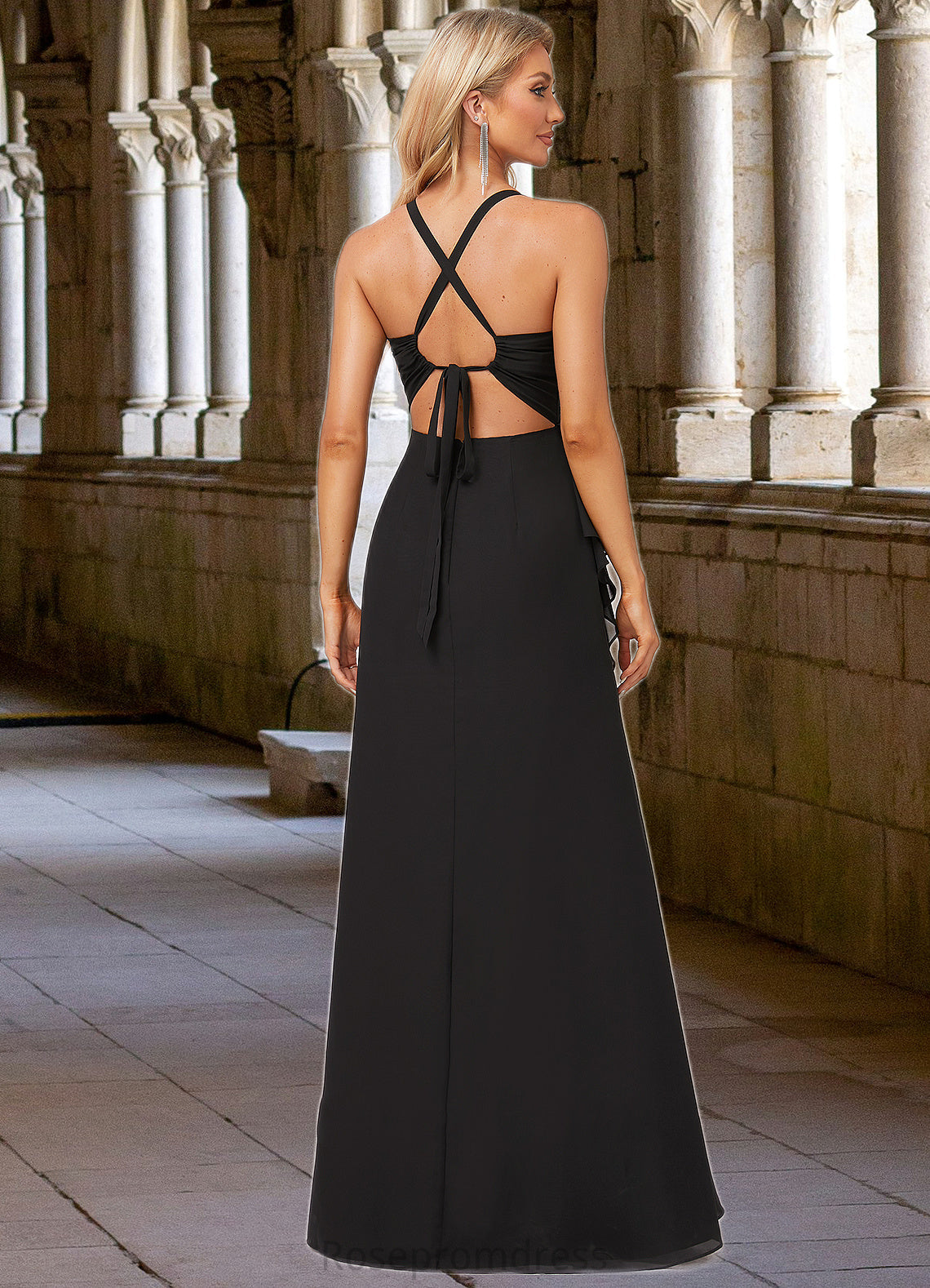 Zara A-line Square Floor-Length Chiffon Bridesmaid Dress With Ruffle SRSP0022616