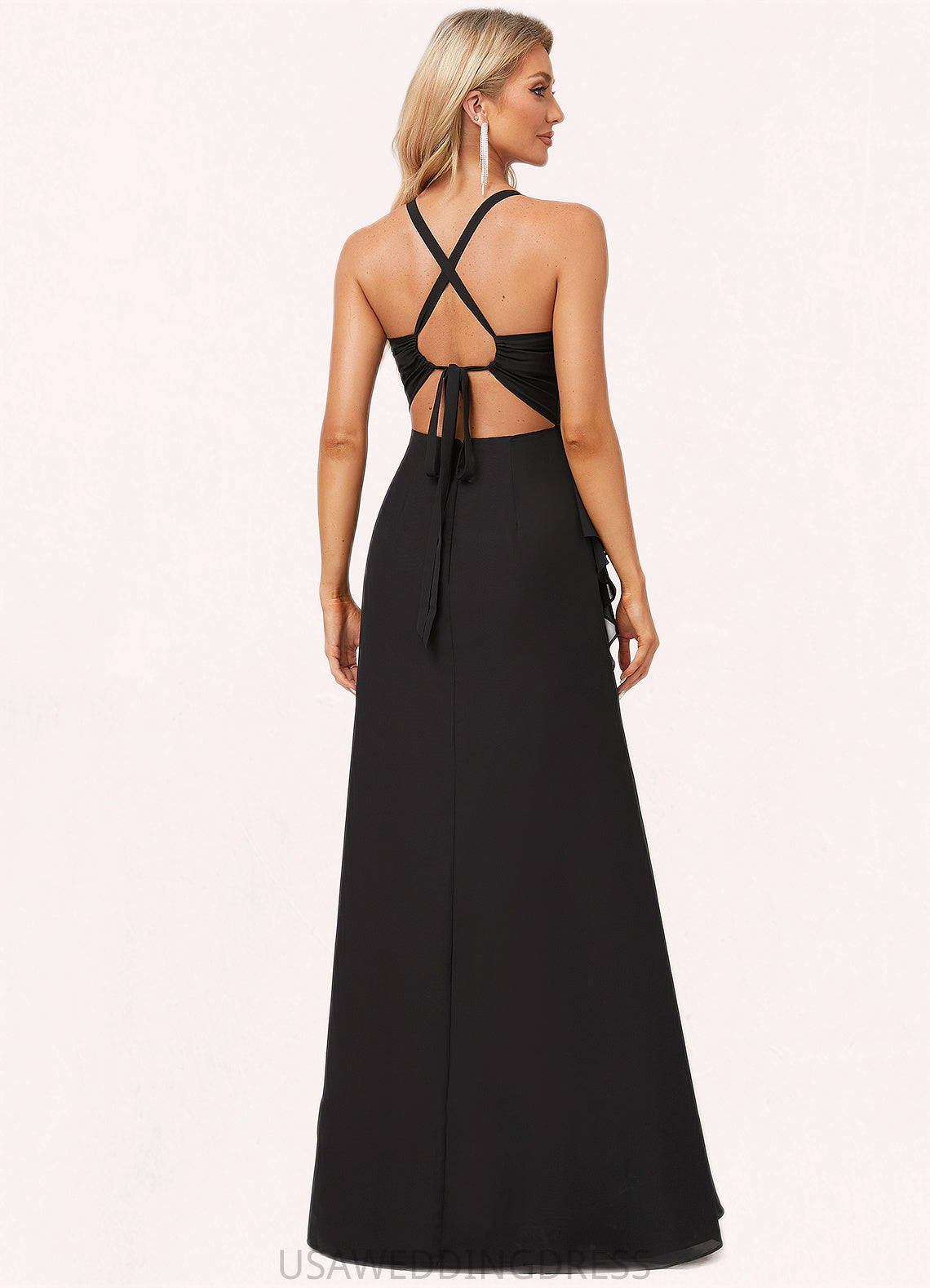 Hailee A-line Square Floor-Length Chiffon Bridesmaid Dress With Ruffle DSP0022616