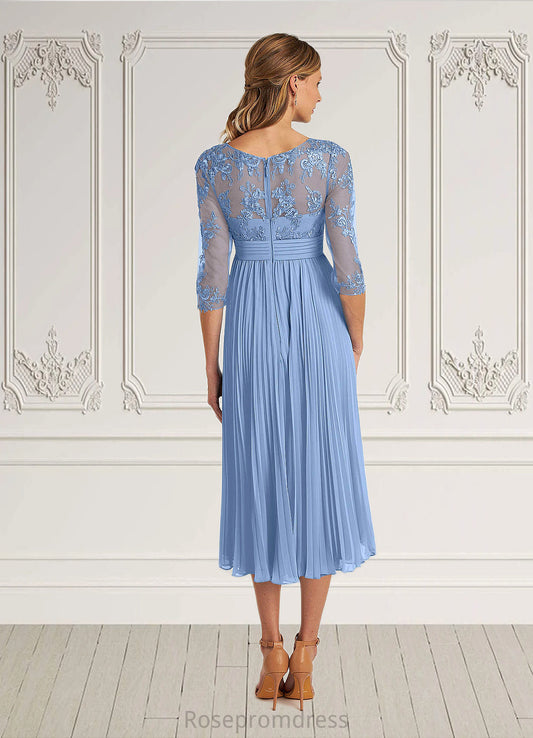 Natalya A-Line Boatneck Lace Chiffon Tea-Length Dress SRSP0022636
