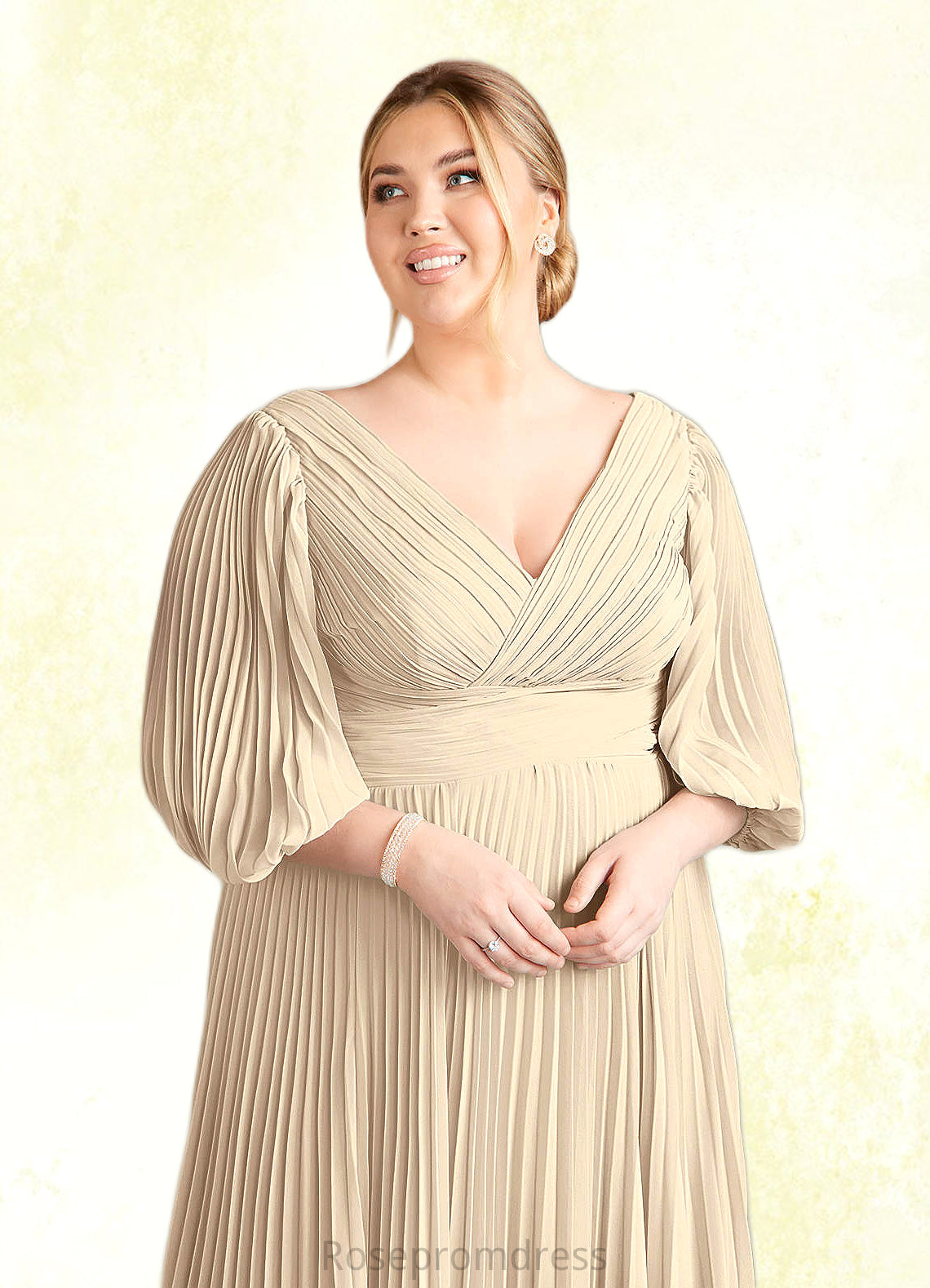 Felicity A-Line V-Neck Pleated Chiffon Floor-Length Dress SRSP0022642