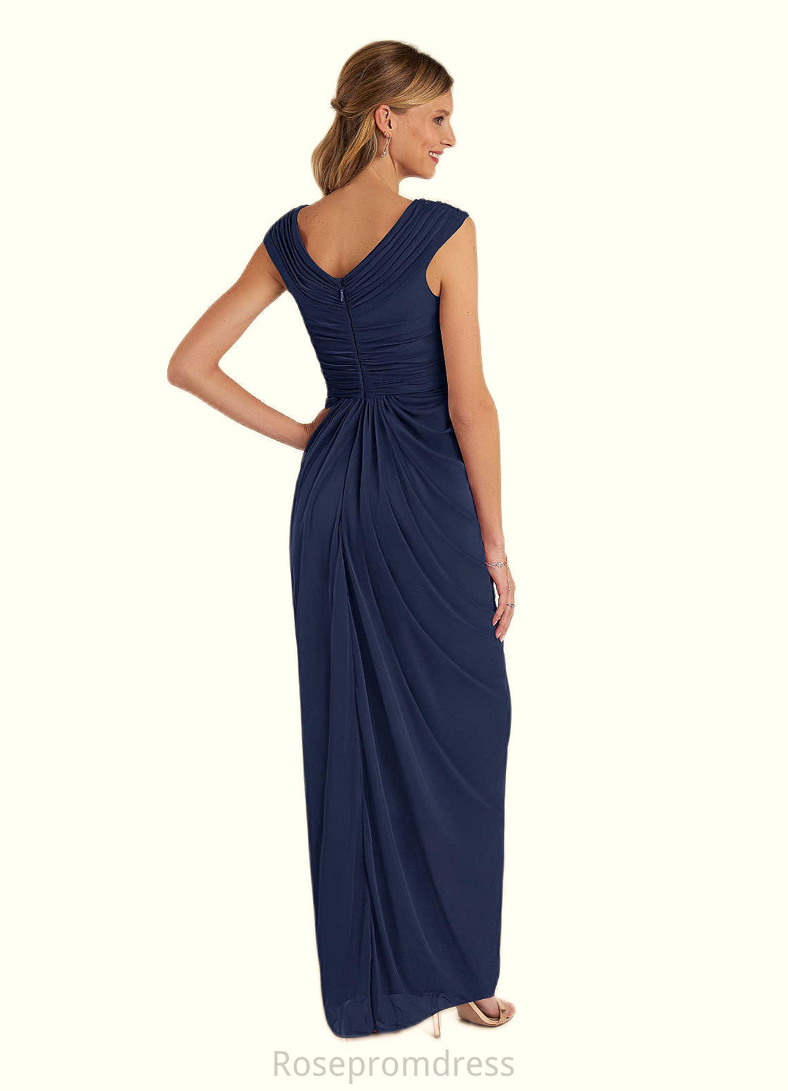 Anika Sheath Pleated Mesh Floor-Length Dress SRSP0022671