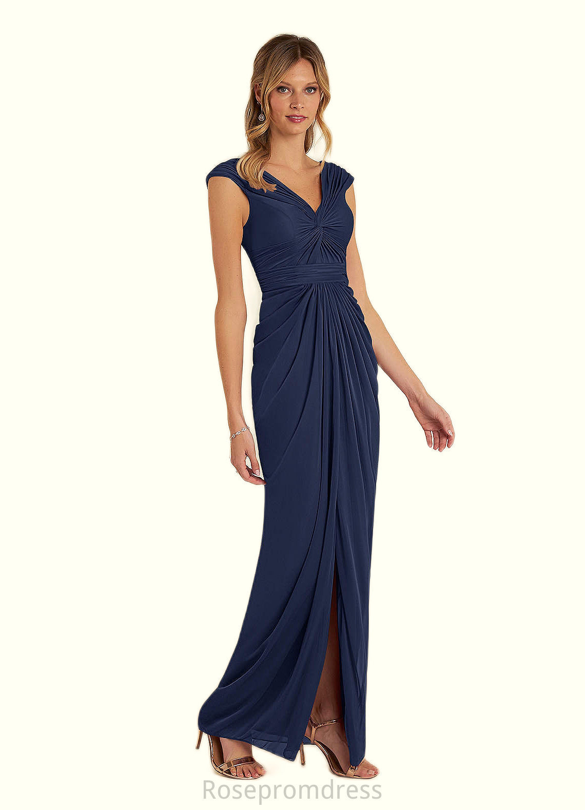 Anika Sheath Pleated Mesh Floor-Length Dress SRSP0022671