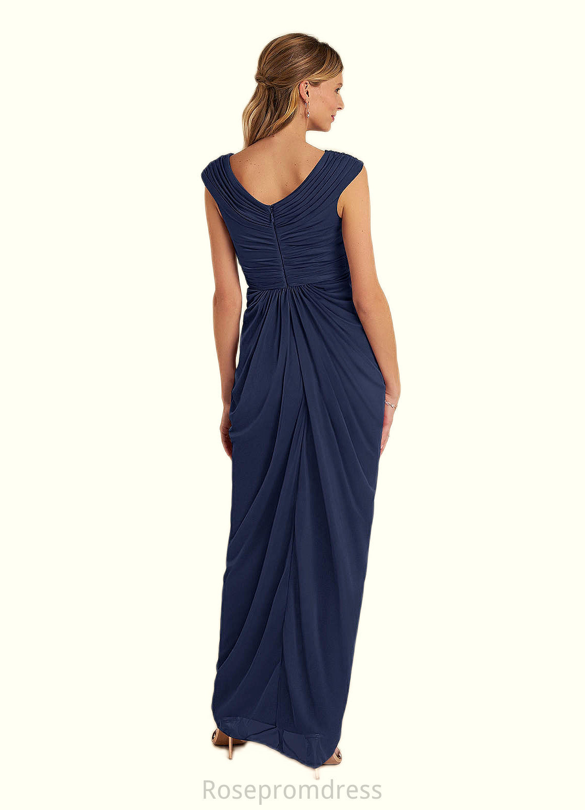 Anika Sheath Pleated Mesh Floor-Length Dress SRSP0022671