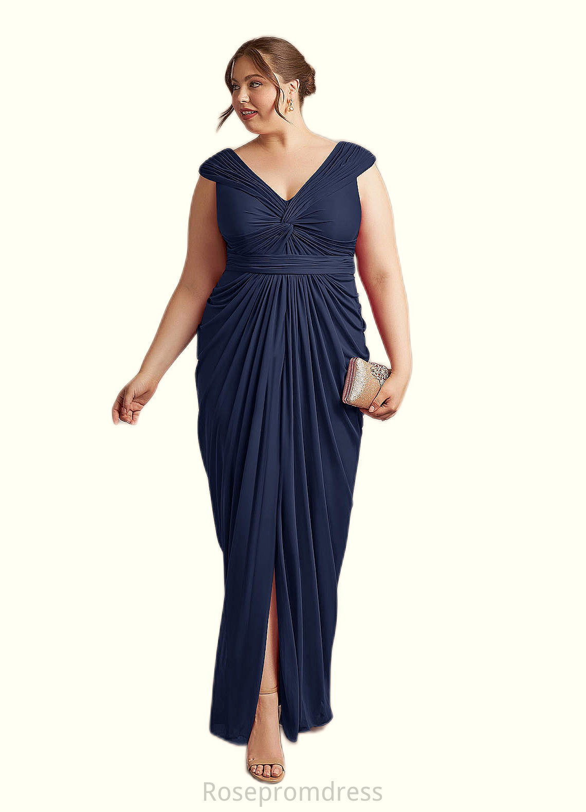 Anika Sheath Pleated Mesh Floor-Length Dress SRSP0022671