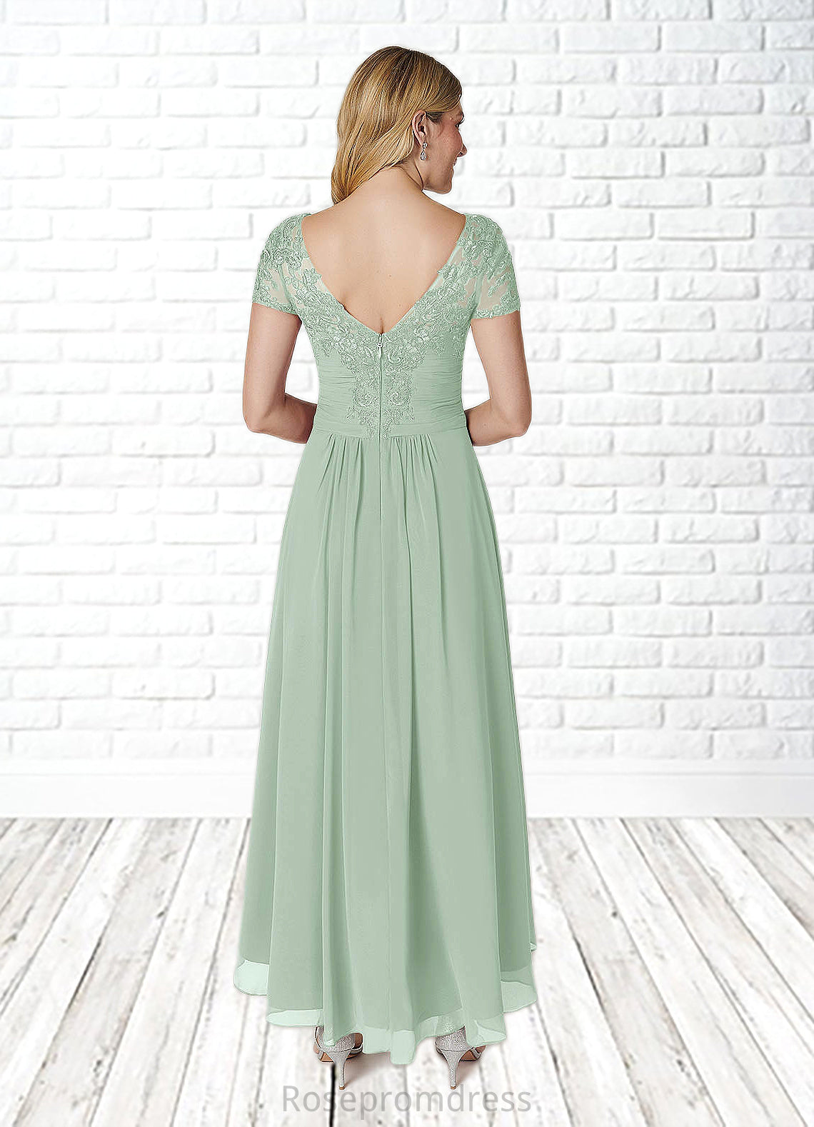 Mikayla A-Line Lace Chiffon Asymmetrical Dress SRSP0022678