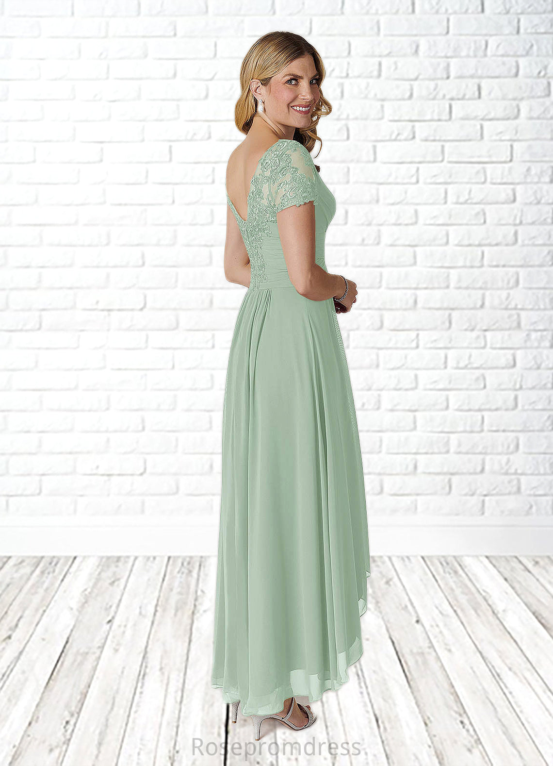 Mikayla A-Line Lace Chiffon Asymmetrical Dress SRSP0022678