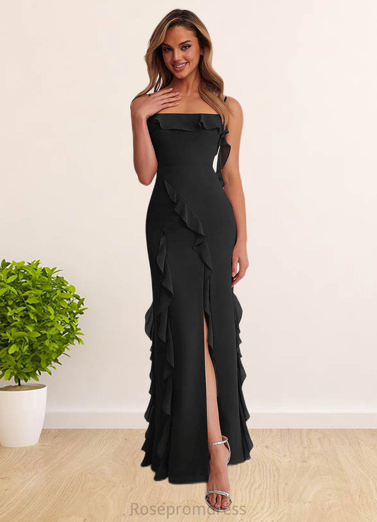 Mira Chiffon Ruffle Column Dress with Leg Slit black SRSP0022703