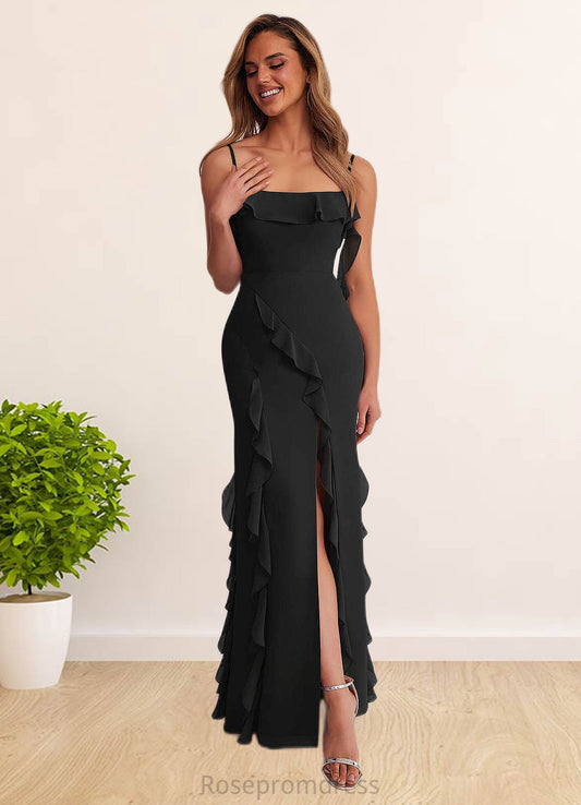 Mira Chiffon Ruffle Column Dress with Leg Slit black SRSP0022703