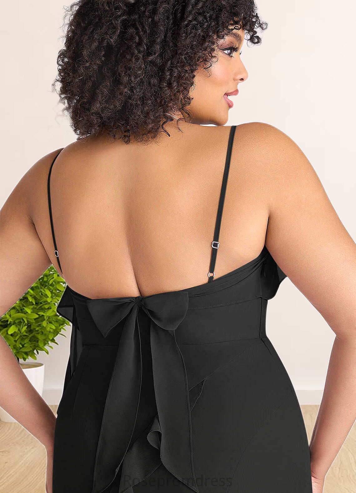 Mira Chiffon Ruffle Column Dress with Leg Slit black SRSP0022703