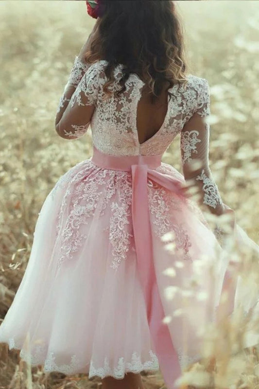 2024 Homecoming Dresses V-Neck Knee-Length Tulle Long Sleeves