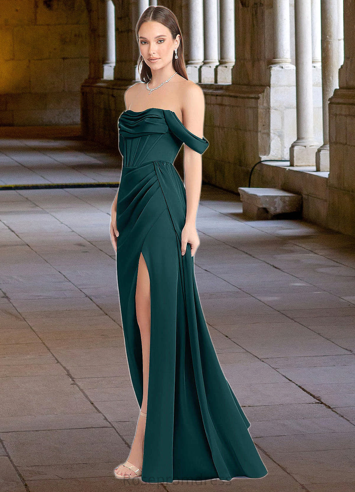 Savanna Sheath Convertible Stretch Satin Floor-Length Dress Pine SRSP0022710