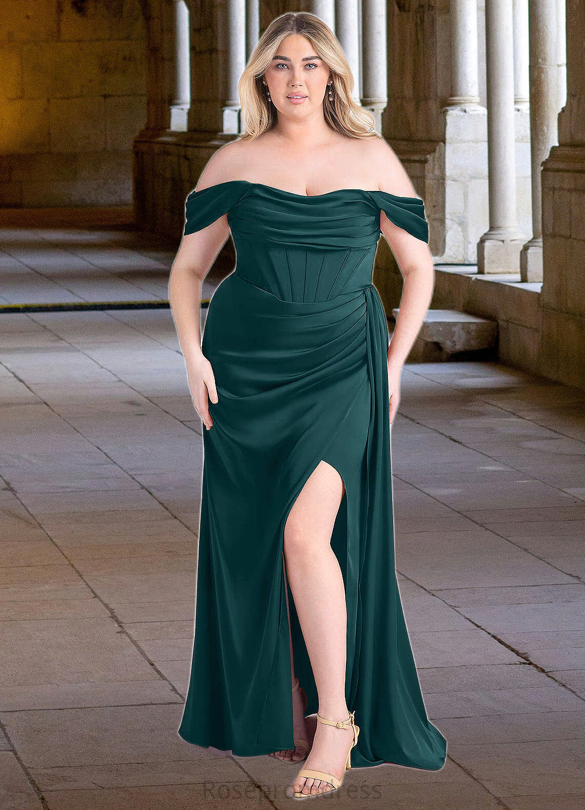 Savanna Sheath Convertible Stretch Satin Floor-Length Dress Pine SRSP0022710