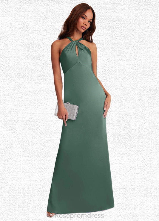 Nathalie Keyhole Halter Stretch Satin Sheath Dress Eucalyptus SRSP0022713