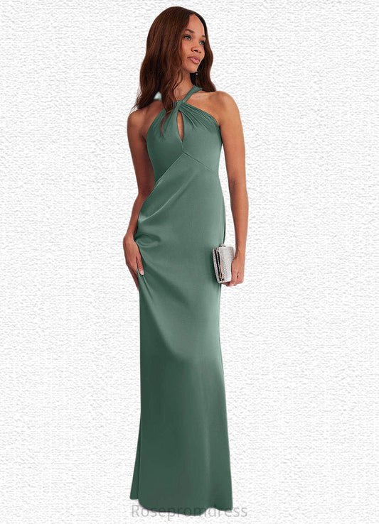 Nathalie Keyhole Halter Stretch Satin Sheath Dress Eucalyptus SRSP0022713